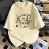 Chisportate Estilo Japonés Verano Algodón Puro Holgada Camiseta de Manga Corta Nueva Linda Nicho Estilo Ins Media Manga para Mujer