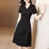 Vestido Preto 2023 Novo Verão Manga Curta Cintura Emagrecimento Look Pequeno Vestido Preto Decote V Feminino Slim Fit Shihai