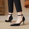 953 Pies No Cansados Tacones Altos Temperamento Viajero Ocupación Zapatos de Trabajo Punta con Hueco Zapatos Individuales Negros