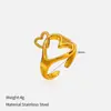 Anillo Abierto con Forma de Corazón Hueco Simple de Moda Transfronteriza Anillo Dorado Joyería de Lujo Ligero de Alta Gama Europea y Americana de Doble Corazón