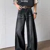 Jeans de pierna ancha estilo retro americano transfronterizos, color negro y gris con detalle de bigotes de gato, pantalones de corte holgado para principios de otoño, estilo recto unisex, tela de algodón versátil y moderna