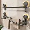 Fuerte ventosa doble barra toallero baño sin perforaciones pared toallero con ganchos estante de almacenamiento baño