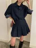 Foto Real del Nuevo Conjunto de Camisa de Mezclilla Ajustada a la Cintura Adelgazante y Falda con Volantes Estilo Coreano Dulce y Fresco para Niña de Primavera y Otoño 2026