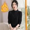 Suéter grosso com forro de lã para mulheres de meia-idade e idosas, outono e inverno, gola meia alta, roupas quentes para mães, roupas de inverno