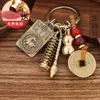 Doce Llaveros de Latón del Zodiaco, Colgantes de Calabaza y Torre Wenchang, Llaveros de Coche para Hombres y Mujeres, Accesorios de Estilo Chino Retro