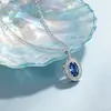 Collar Estilo "Darcy" Azul para Mujer, Plata de Ley 925, Cadena de Clavícula Elegante y de Moda con Colgante Ovalado