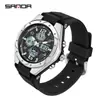 Reloj Estudiante Sanda Pantalla Dual Multifuncional Despertador 2 Zonas Horarias Moda Tendencia Reloj Electrónico Resistente al Agua Luminoso Reloj de Pulsera para Hombres Mujeres