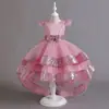 Vestido de Boda para Niña Amazon Princesa con Mangas Volantes Lentejuelas de Cola Larga y Falda Abullonada Vestido de Dama de Flor para Navidad