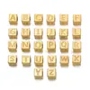 Quadrados de Aço Inoxidável com Letras Inglesas 7x7mm 26 Letras Cor Aço Dourado Quadrado Acessórios para Colar DIY com Contas