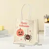 Bolsa de Lona Cartoon Halloween Espessada Portátil Decorada com Abóbora Cartoon Bolsa de Mão para Estudante Bolsa Tote Portátil de Armazenamento