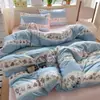 Nuevo Conjunto de Algodón Nube de Gasa Doble de Cuatro Piezas estilo Ins Fresco Dibujo Animado Gasa Arrugada Conjunto de Tres Piezas para Dormitorio Funda de Edredón para Estudiante