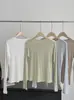 Serie Miu Algodón Ultra Fino Canalé Ligeramente Transparente Estilo Coreano Corte Ajustado Cuello Redondo Manga Larga Camiseta Base para Mujer Blusa de Color Puro para Mujer