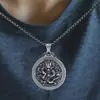 Nova moda hip-hop personalidade criativa relevo redondo marca pingente masculino maré nacional dupla face dragão titânio aço colar venda direta