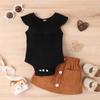 Roupas infantis Tengxin Amazon verão bebê gola franzida algodão sem mangas saia de veludo cotelê conjunto para meninas