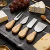 Juego de Cuchillos para Queso de Acero Inoxidable Personalizado por el Fabricante con Mango de Madera, Juego de Cuatro Piezas, Juego de Cuchillos para Queso, Cuchillo para Mantequilla y Pizza, Herramienta para Pasteles