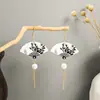 [Seleção Premium] Brincos de Pérola com Pingente de Gota de Óleo de Jade Sintético Novo Estilo Chinês Brincos Retro com Franja de Gota d'Água Acessórios Simples Hanfu para Mulheres