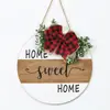 Letrero de Bienvenida de Madera Estilo Pastoral Transfronterizo Colgante de Decoración Exterior con Hoja Verde Colgante de Decoración de Máquina de Mariposas para Exteriores Arreglo Colgante
