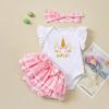 Ropa Infantil Transfronteriza Venta al por Mayor Fabricante Venta Directa Vestido de Cumpleaños para Bebé Niña Mangas Volantes Pantalón Harem Falda Accesorios para el Cabello Conjunto de 3 Piezas