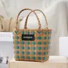 Cesta de Legumes Xadrez Personalizada Tecida à Mão Bolsa de Mão Feminina Cesta de Piquenique Adereços para Fotos Bolsa da Moda