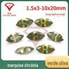 Wuzhou fábrica atacado olho de cavalo verde oliva zircão verde nua pedra oliva em forma de CZ artificial colorido gemstone nua anel de pedra