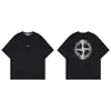 Camiseta Casual Solta de Manga Curta em Algodão Puro com Estampa de Pedra Transfronteiriça, Bússola, Pincel Fantasma e Folha de Prata para Homem