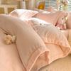 Juego de Cuatro Piezas de Cama de Terciopelo de Leche Tallado de Alto Peso Otoño e Invierno Antiestático Funda de Edredón con Doble Cara de Felpa Ropa de Cama