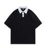 Camisa Polo M021 200g Algodão Puro Color Block Ombro a Ombro Lapela Manga Média para Homens e Mulheres com Logo Estampado, Casual e Versátil