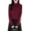 Novedad Primavera 2025 Cárdigan de Punto con Cuello Alto de Lana Peinada Color Sólido Chaqueta Holgada de Rayas Horizontales para Mujer