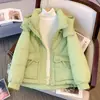 Chaqueta Corta Verde de Invierno con Capucha de Algodón para Mujer 2026 Nuevo Estilo Coreano Holgada Pequeña Chaqueta Acolchada Abrigo de Algodón Ropa de Abrigo