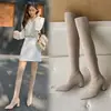Botas Largas Elásticas para Mujer Chuyuji, Botas de Tacón Alto con Punta Fina, Botas Caña Alta Color Caqui para Mujer, Botas Altas de Gamuza