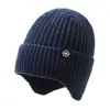 Invierno Nuevo Sombrero de Punto para Hombre Exterior A prueba de Frío con Forro Polar Cálido Espesado Jersey Sombrero de Lana para Montar Protección para las Orejas Comercio Exterior