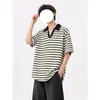 Camisa Polo de Rayas de Color Contrastante de Manga Corta para Hombre, Casual de Verano y Versátil Estilo Callejero Americano Suelta Moderna Camiseta Pulóver
