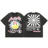 2025 Camiseta Casual Holgada Retro de Manga Corta Unisex Tendencia Americana High Street Estrella del Infierno Infierno Estampado Pesado
