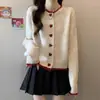 Cárdigan de punto con diseño de bloques de color y botón de corazón, manga larga corta, suéter, chaqueta de otoño e invierno, nuevo diseño transfronterizo para mujer