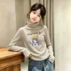 Camiseta de Manga Larga de Felpa para Niñas Ropa Infantil Versátil Otoño/Invierno Nuevo Estilo Niños Medianos y Grandes Cuello Semialto Camiseta Interior Rayada