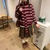 Cárdigan de Punto Rayado para Mujer, Primavera y Otoño, Talla Pequeña, Diseño Casual, Top Adelgazante, Azul Cielo y Rojo Oscuro, Estilo Europeo y Americano, Poliéster