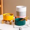 Vajilla Transfronteriza Personalizada Soporte de Madera Bol para Ensalada Bol para Fideos Almacenamiento de Llaves Bol para Mascotas con Soporte de Bambú Bol para Gatos Bol de Cerámica para Comida de Perro