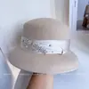 Sombrero de Lana Australiana con Cinta de Pedrería de Lujo Ligero para Mujer en Invierno, Elegante y Versátil, Sombrero de Pescador para Proteger del Frío y Mantener Caliente, Sombrero de Fieltro