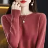 Suéter de Lã 100% Cor Sólida para Mulheres, Gola Redonda, Caimento Solto, Suéter de Lã Estiloso e Versátil para Camada Base, Branco, Transfronteiriço