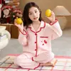 Pijama para niñas, primavera, otoño, invierno, manga larga, algodón nube, bordado de conchas, conjunto de ropa para casa para niñas mayores