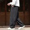 Novas calças masculinas de veludo cotelê de perna larga estilo chinês, calças compridas retas tradicionais chinesas com cordão, calças casuais largas plus size para homens