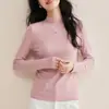 Top de Mascarilla de Lana Tencel para Mujer, Otoño 2026 Delgado Blanco Base Capa Camiseta de Manga Larga con Cuello Alto y Hombros Normales