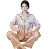 Pijamas femininos primavera e outono gelo seda manga longa rosa leopardo letra v alto sentido seda casa roupas terno atacado