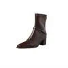 Botas Estilizadas Mary Jane Silenciosas de Suela Gruesa Elegantes Versátiles 2026 Invierno Punta Cuadrada Tacón Medio Grueso Elásticas Cortas para Mujer