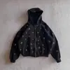 Estilo Moderno Transfronteiriço Europeu e Americano Decoração de Argola de Ferro Vazada Cardigã Solto Moletom com Capuz Design Casual Moletom para Outono e Inverno