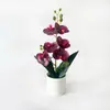 Nova simulação de folha de bambu 6 flores Phalaenopsis planta de vaso de mesa decoração para varanda de casa decoração de flor artificial planta verde bonsai