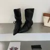 Botines de encaje retro de punta con cordones hasta la pantorrilla, nuevos para mujer 2026, invierno, adelgazantes, de tacón bajo, botines negros de moda, botas cortas