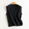 Chaleco de Cachemir Puro con Cuello en V para Otoño e Invierno para Mujer Engrosado Sin Mangas Suéter de Siete Puntos Aspecto Holgado Adelgazante Chaleco de Punto para Vestir en Capas