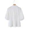 Ropa de Mujer Transfronteriza Verano 2026 Estilo Europeo y Americano Moda Ajustada de un Solo Botón Ceñidor de Cintura Cuello Solapa Manga Abullonada Camisa para Mujer M87026