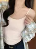 Hermoso Camisón Blanco Chaleco para Mujer Ropa de Verano Exterior Correa Hermosa Almohadilla en el Pecho Ajustado Color Sólido Base Interior Chaleco Pequeño para Mujer